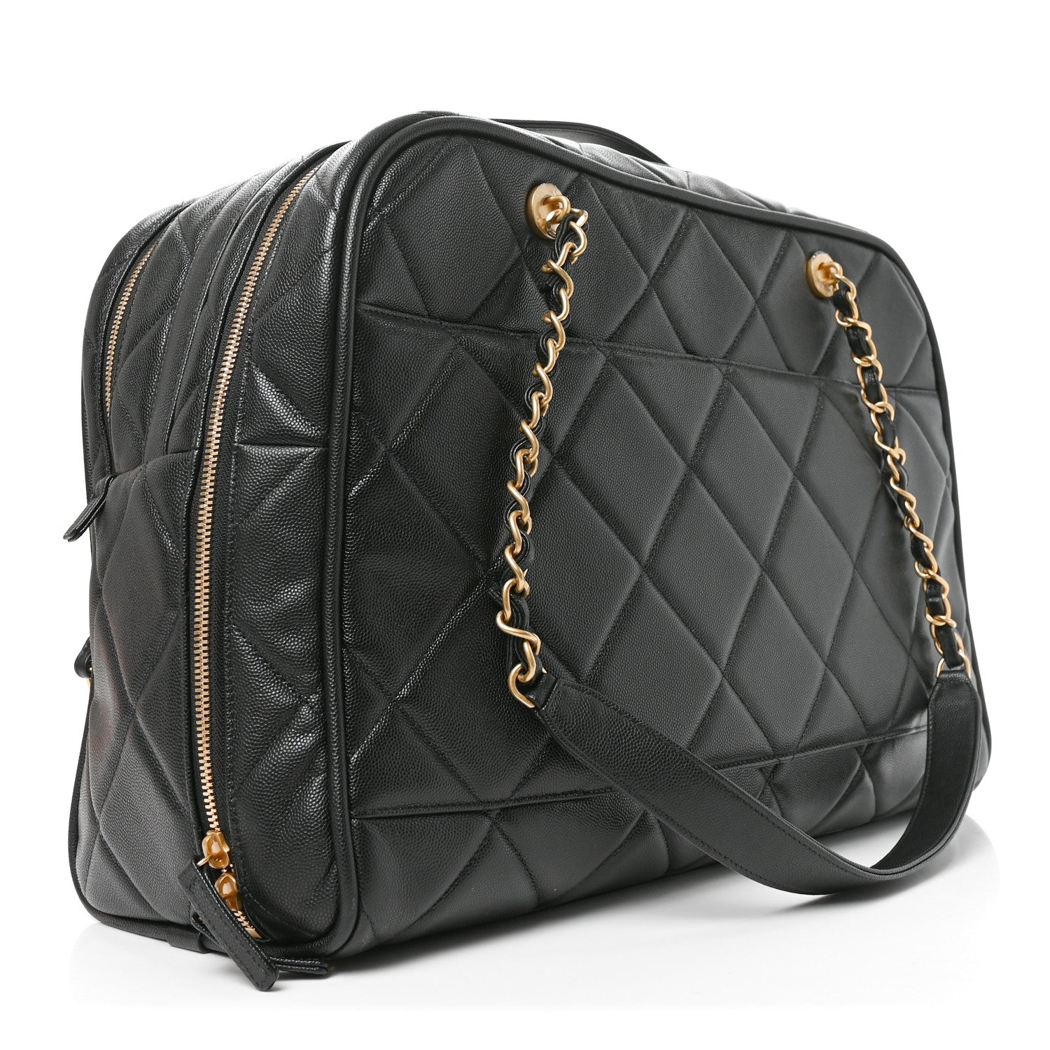 Chanel Shiny Grained Calfskin Quilted Travel Bowling Bag Black 3 of 10