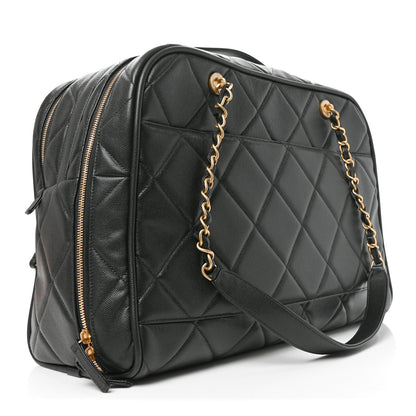 Chanel Shiny Grained Calfskin Quilted Travel Bowling Bag Black 3 of 10