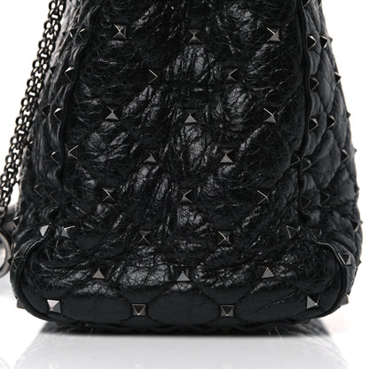 Valentino Garavani Craquele Nappa Rockstud Spike Tote Black 12 of 14