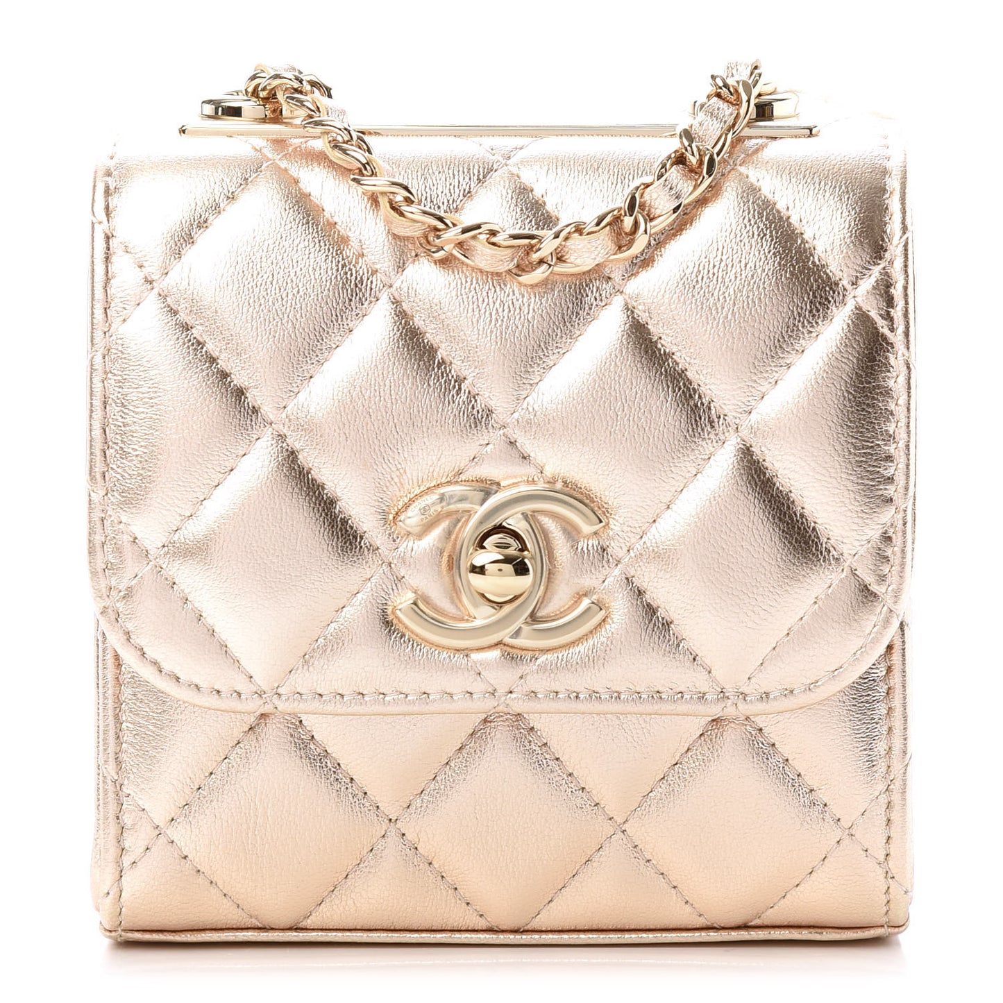 Metallic Lambskin Quilted Mini Trendy CC Clutch With Chain Gold