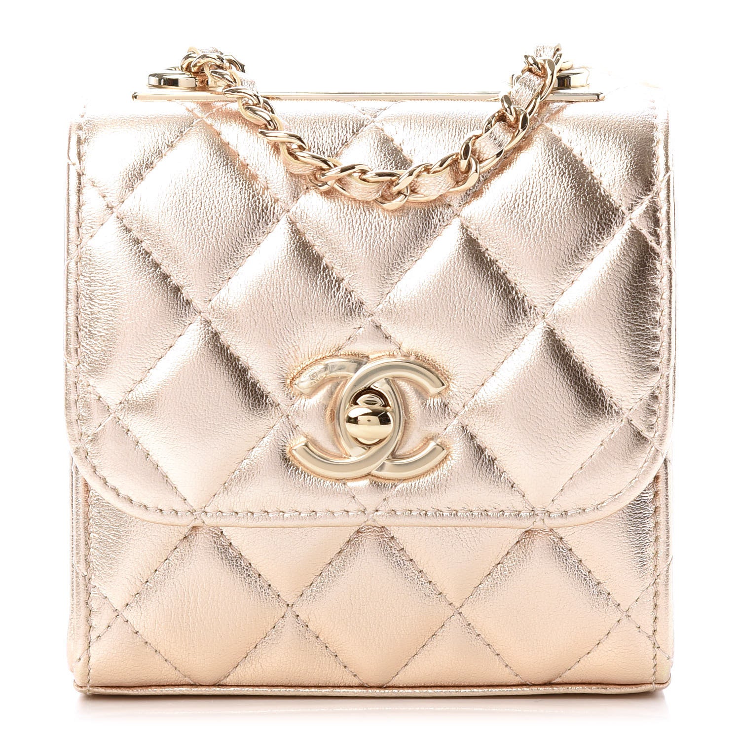 Chanel Metallic Lambskin Quilted Mini Trendy CC Clutch With Chain Gold 1 of 11