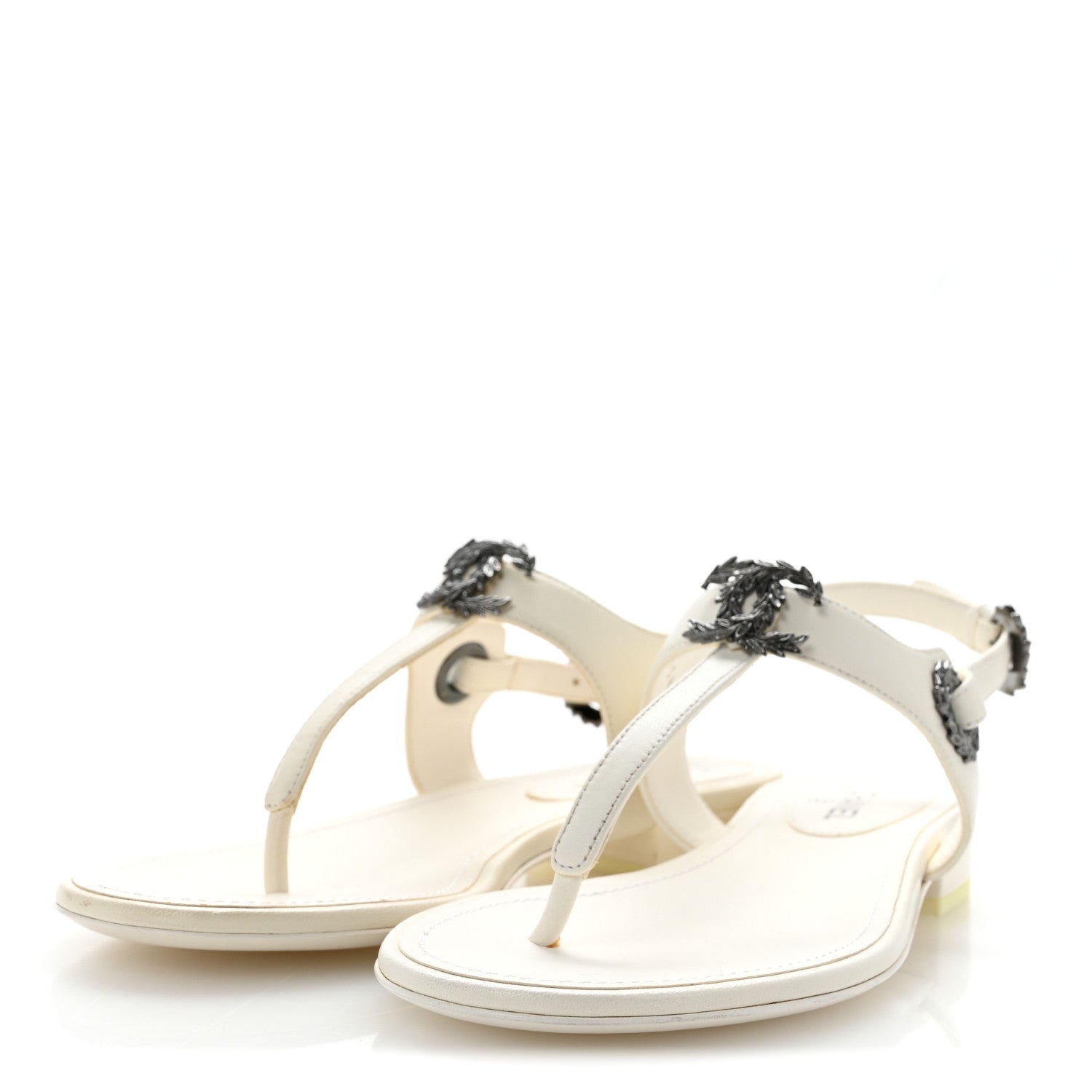 Chanel Lambskin CC Leaf Thong Sandals 36 White 4 of 9
