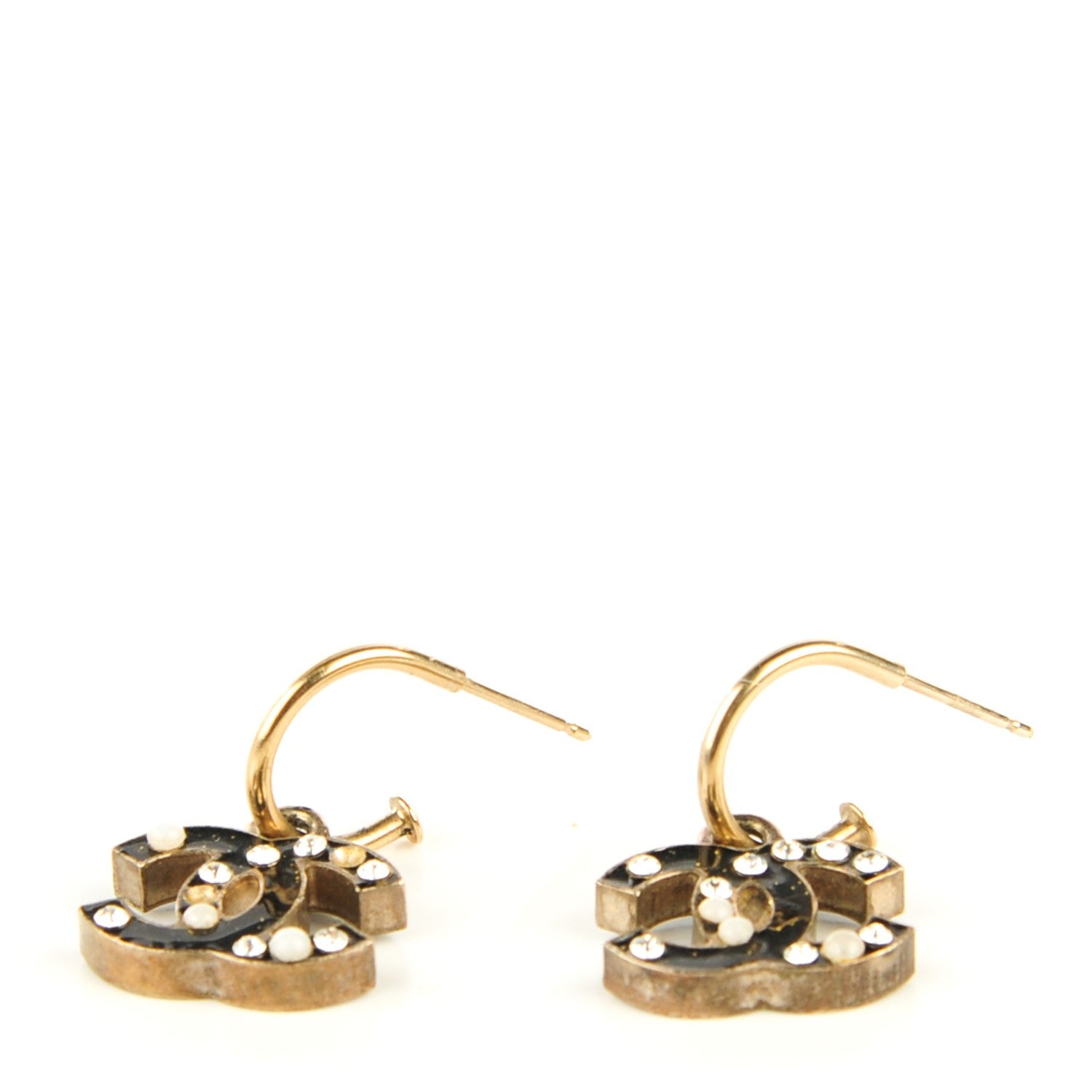 Chanel Glitter Enamel Pearl Crystal CC Drop Earrings Black 3 of 4