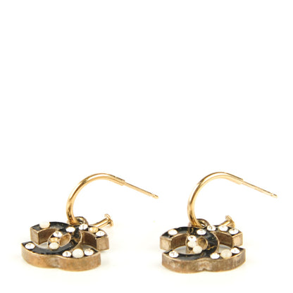 Chanel Glitter Enamel Pearl Crystal CC Drop Earrings Black 3 of 4