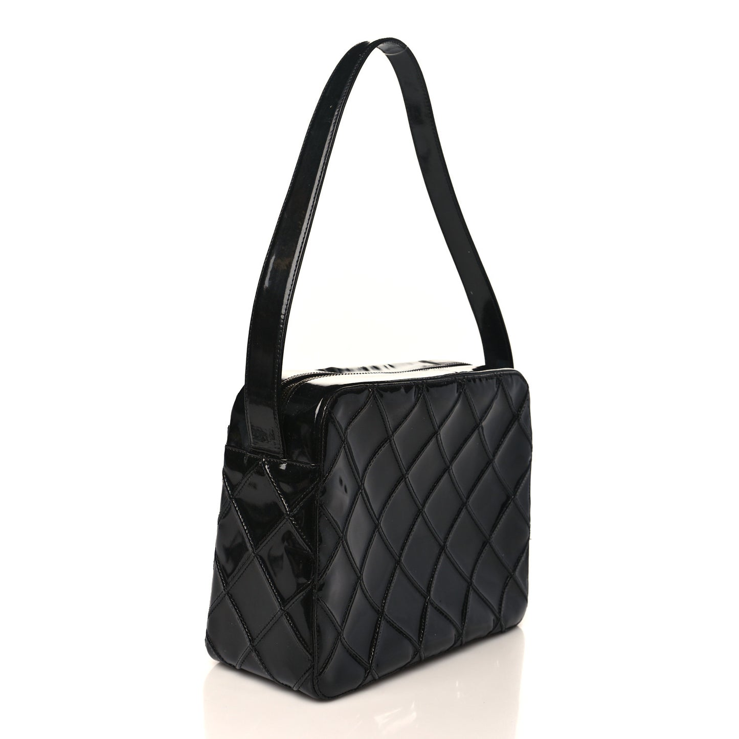 Patent Diamond Stitch Shoulder Bag Black