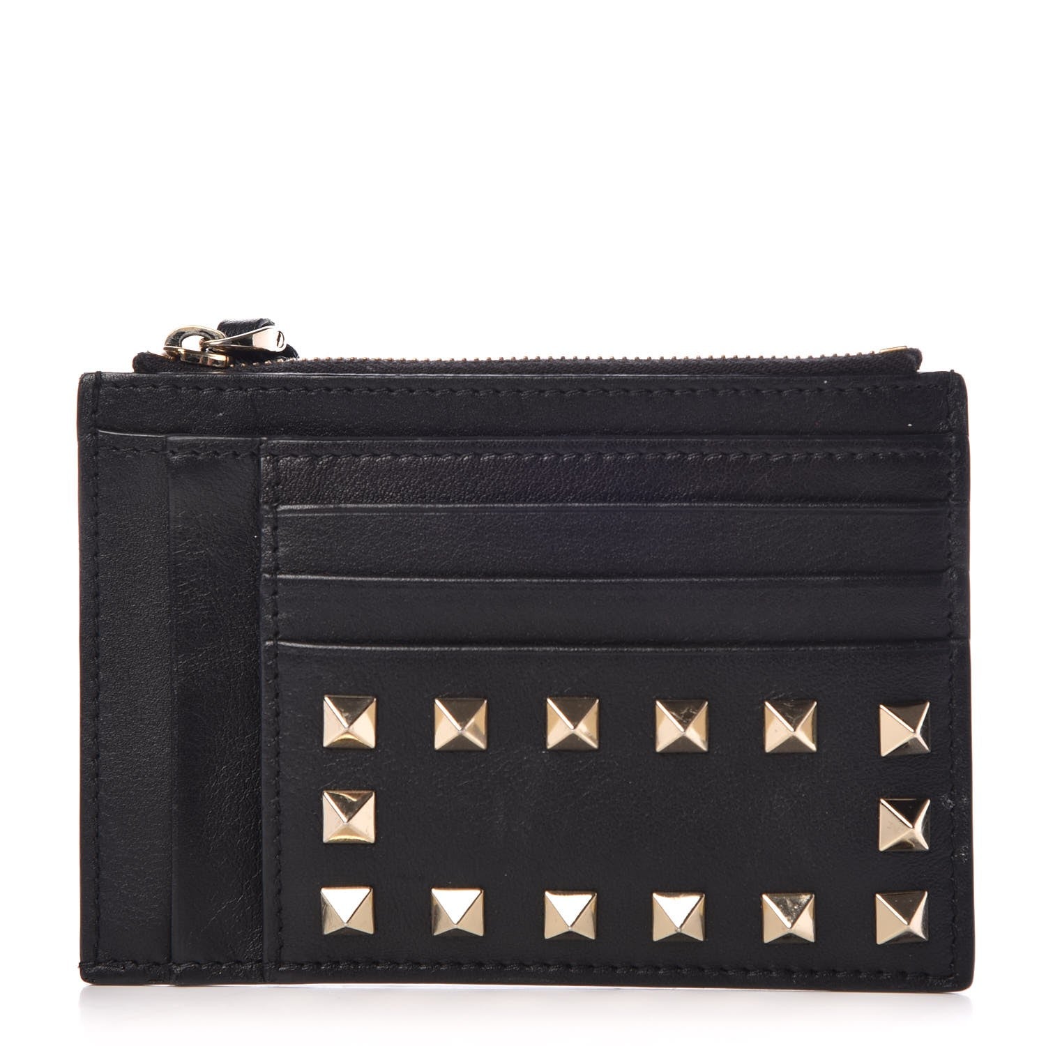 Valentino Garavani Vitello Rockstud Coin Case Card Holder Black 1 of 9