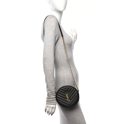 Saint Laurent Grain De Poudre Matelasse Chevron Quilted Round Vinyle Camera Bag Black 2 of 10
