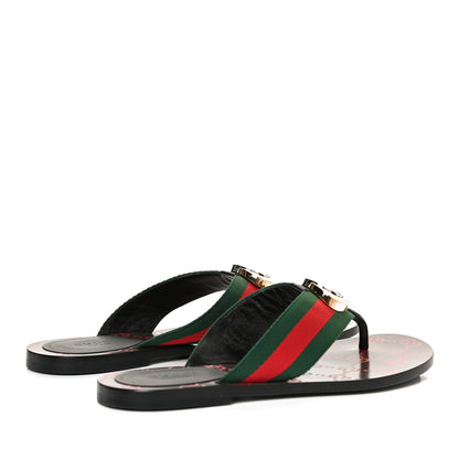 Gucci Nylon Calfskin Web GG Monogram Womens Thong Sandals 36 Green Red Cocoa 4 of 11