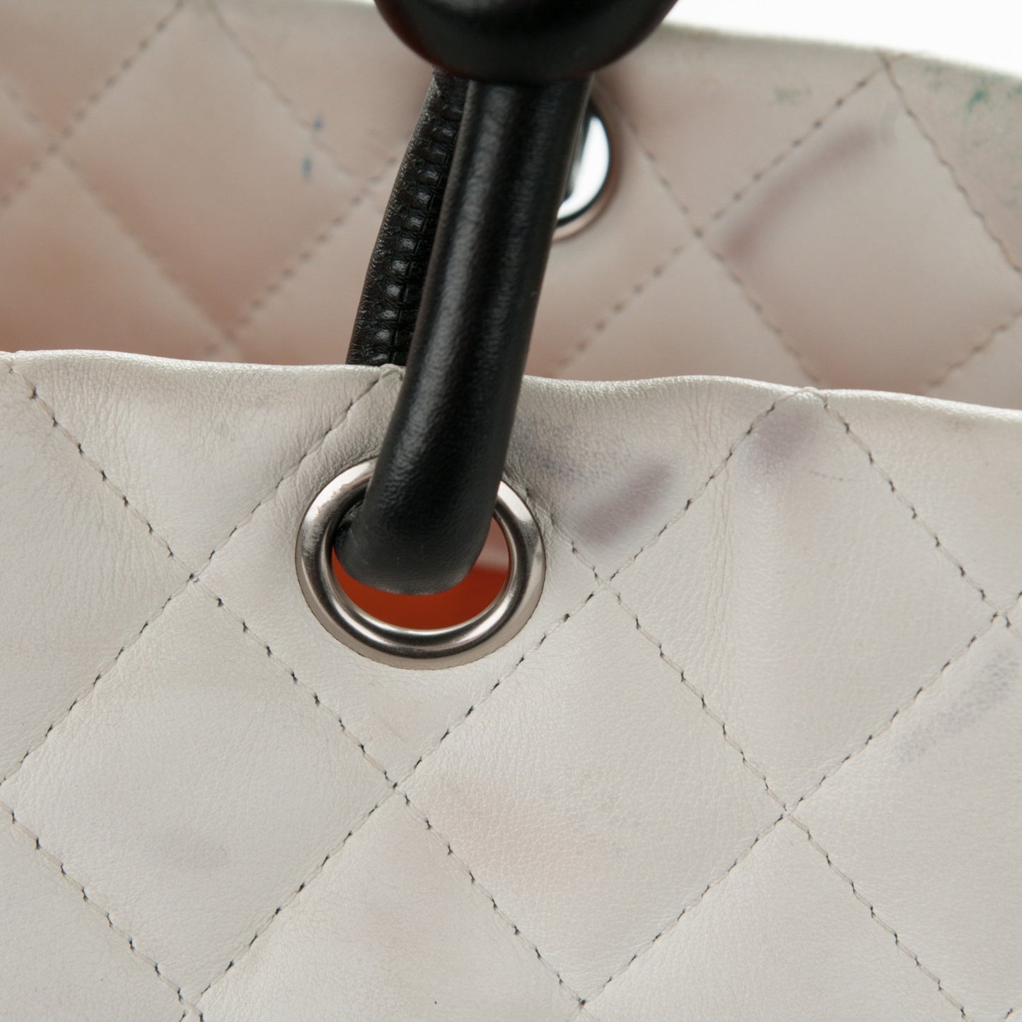 Calfskin Quilted Python Large Cambon Tote White