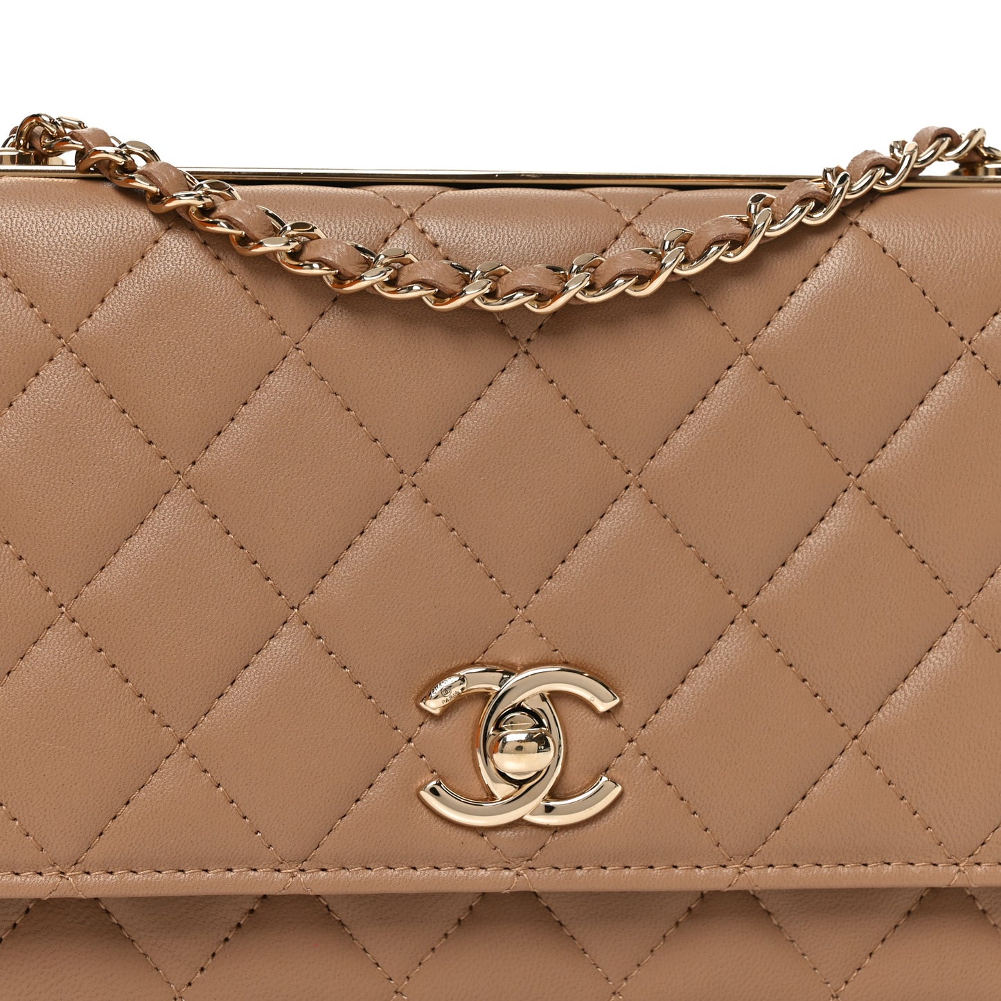 Lambskin Quilted Trendy CC Wallet On Chain WOC Beige