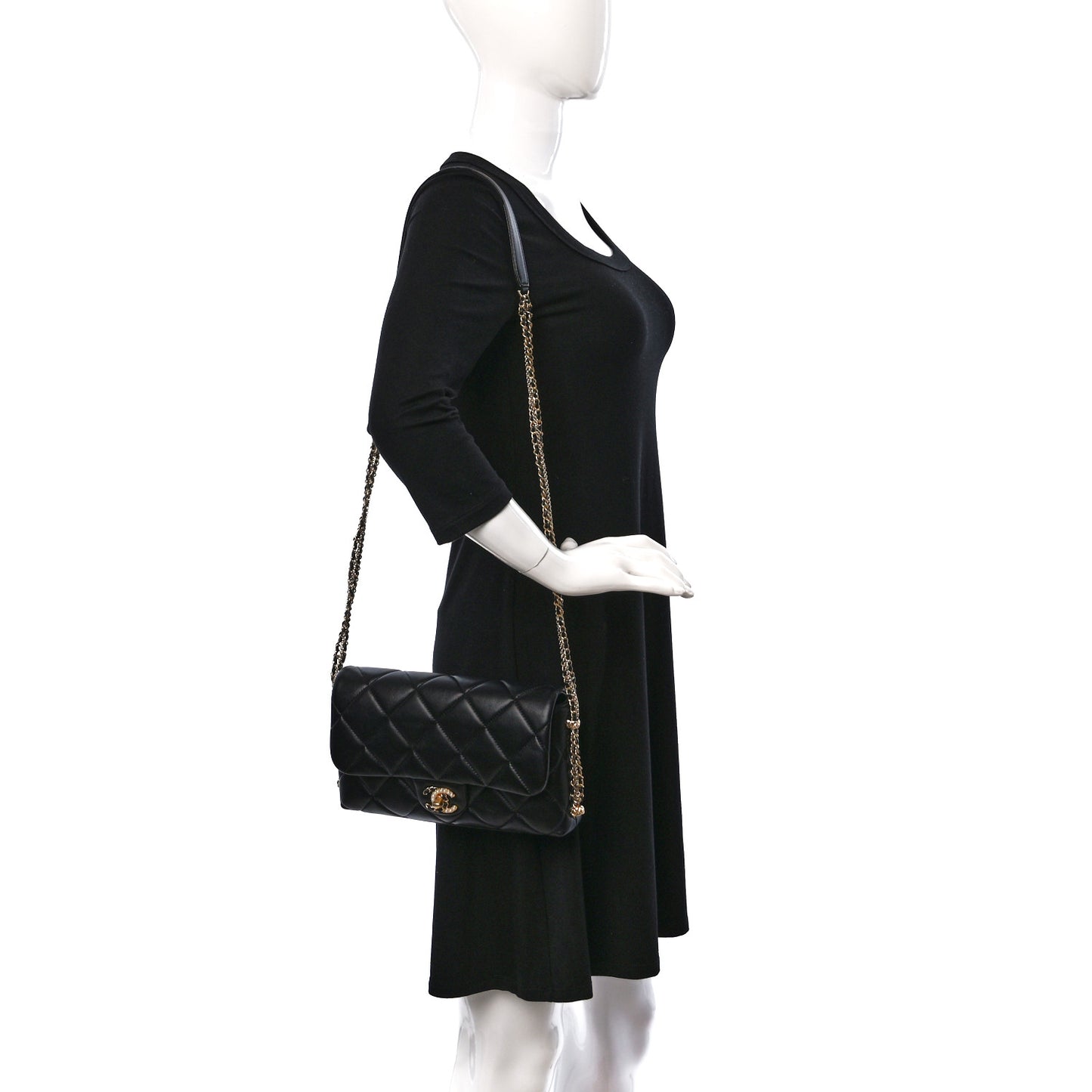 Lambskin Quilted Crush on Chains Flap Bag Black