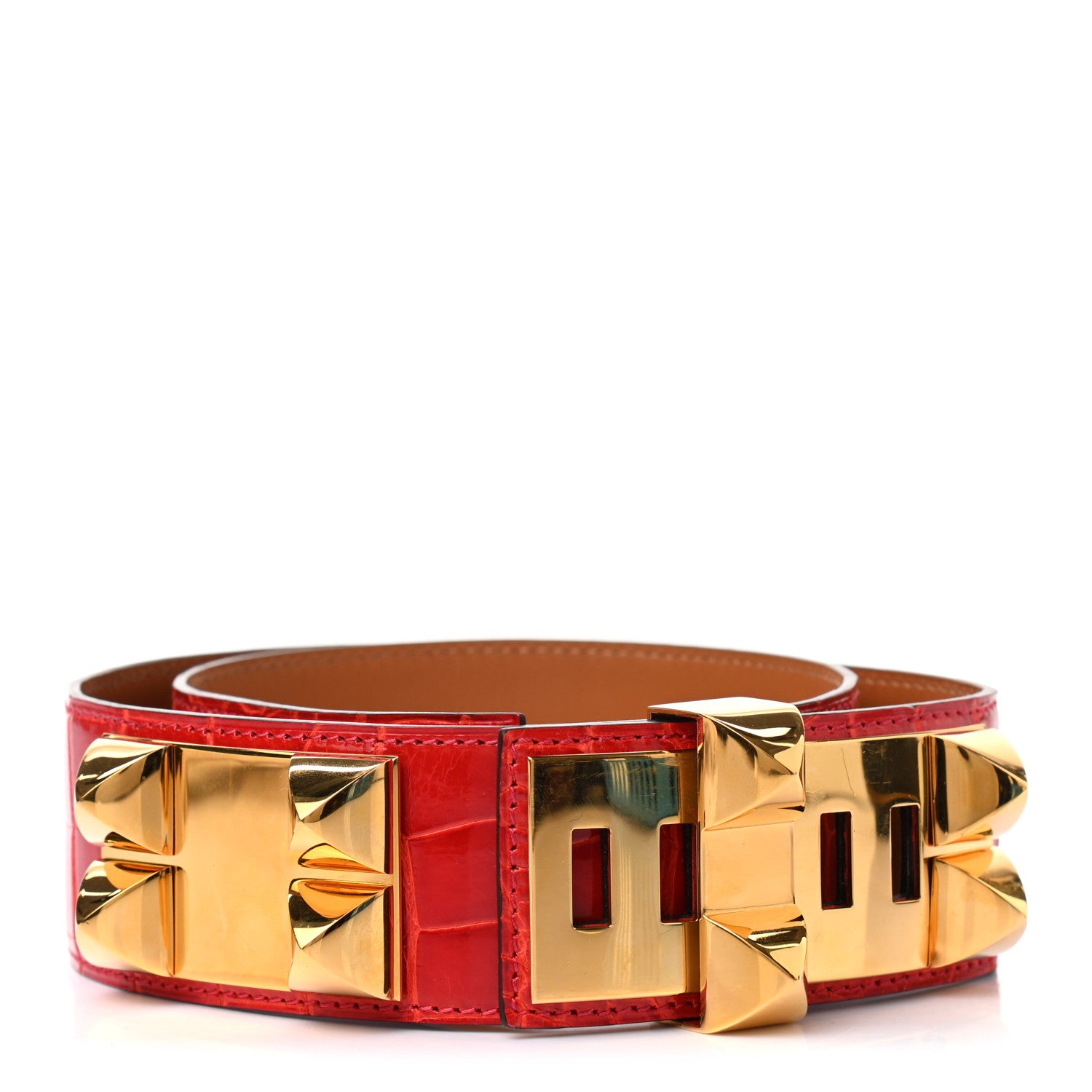 Hermes Shiny Porosus Crocodile Collier De Chien CDC Belt 75 Geranium 2 of 7