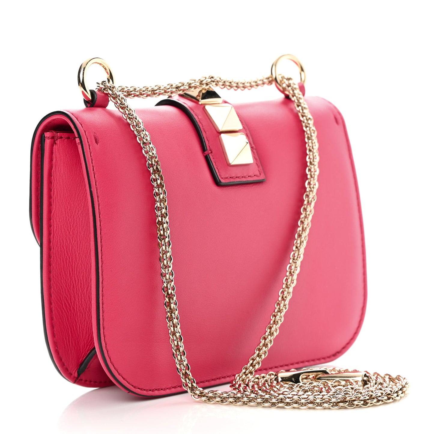 Vitello Small Glam Lock Rockstud Flap Deep Fuxia