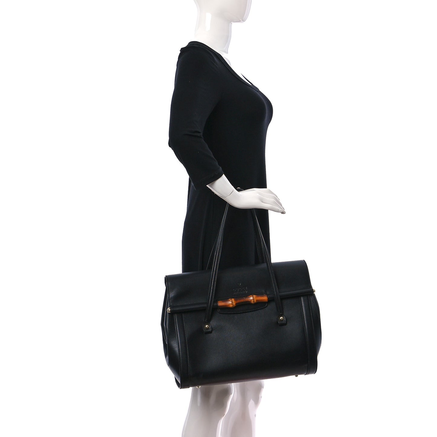 Calfskin Bamboo Bullet Top Handle Bag Black