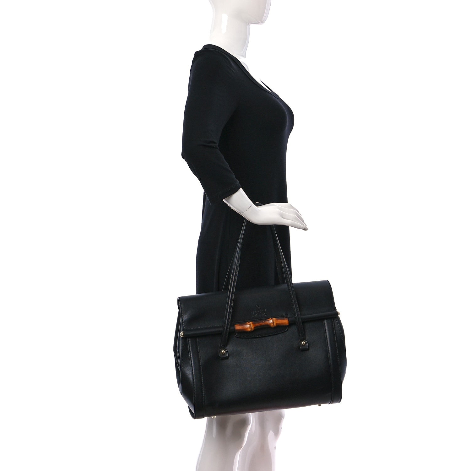 Gucci Calfskin Bamboo Bullet Top Handle Bag Black 2 of 13