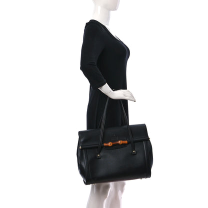 Gucci Calfskin Bamboo Bullet Top Handle Bag Black 2 of 13