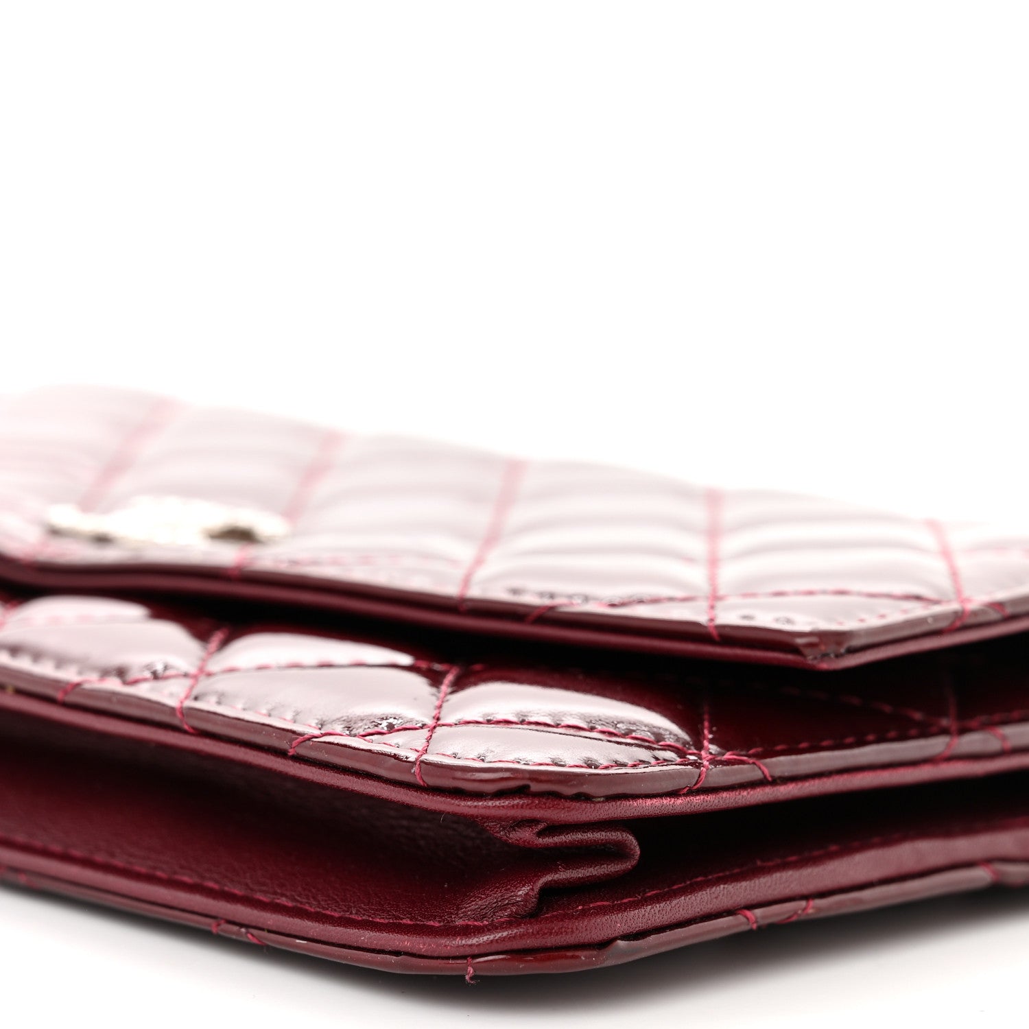 Chanel Patent Quilted Brilliant Wallet On Chain WOC Dark Burgundy 11 of 13