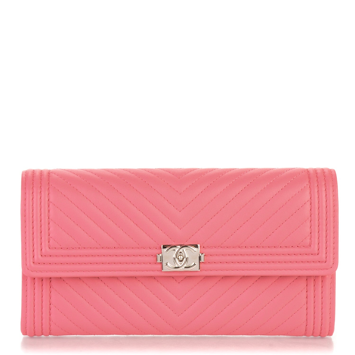 Chanel Lambskin Chevron Quilted Boy Flap Wallet Pink 1 of 8