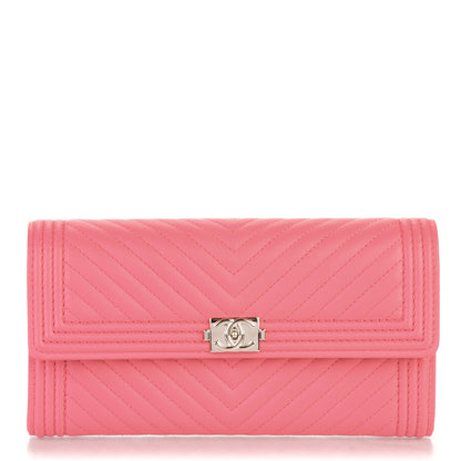 Chanel Lambskin Chevron Quilted Boy Flap Wallet Pink 1 of 8
