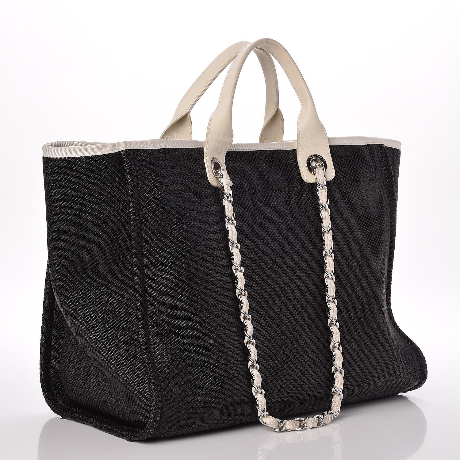 Chanel Canvas Large Deauville Tote Black White 3 of 8