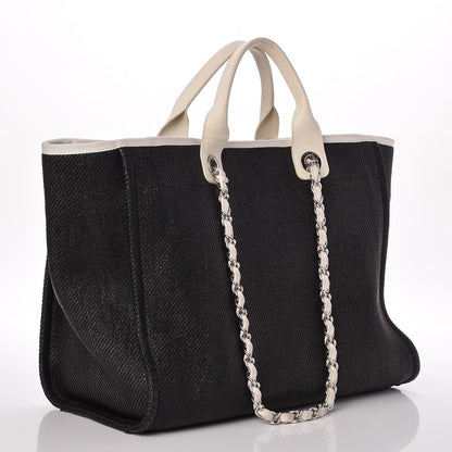 Chanel Canvas Large Deauville Tote Black White 3 of 8