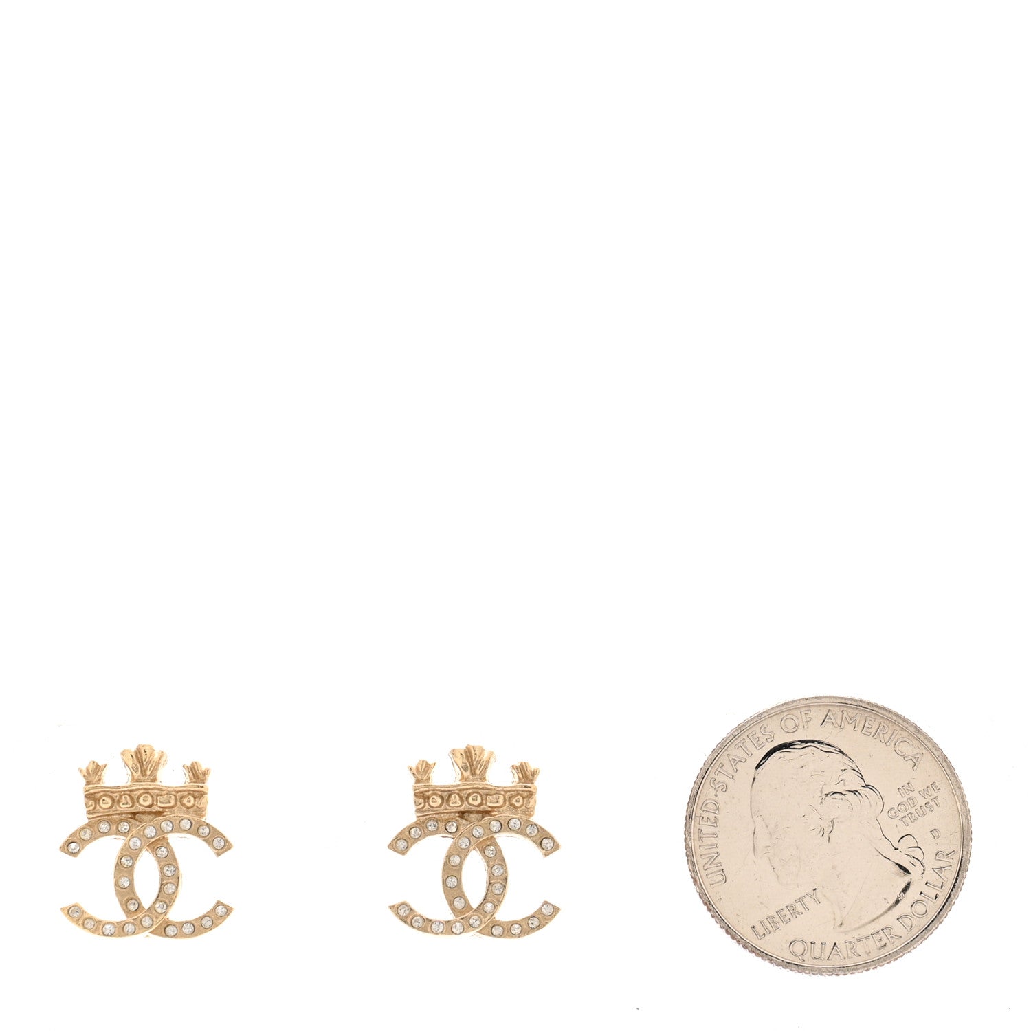 Chanel Crystal CC Crown Earrings Gold 2 of 5