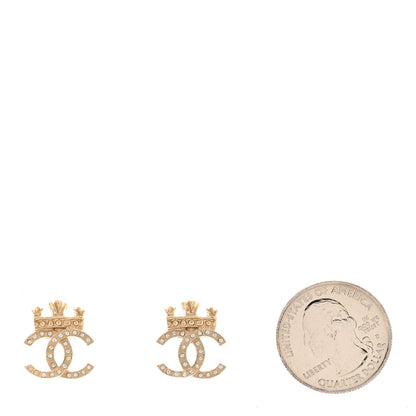 Chanel Crystal CC Crown Earrings Gold 2 of 5