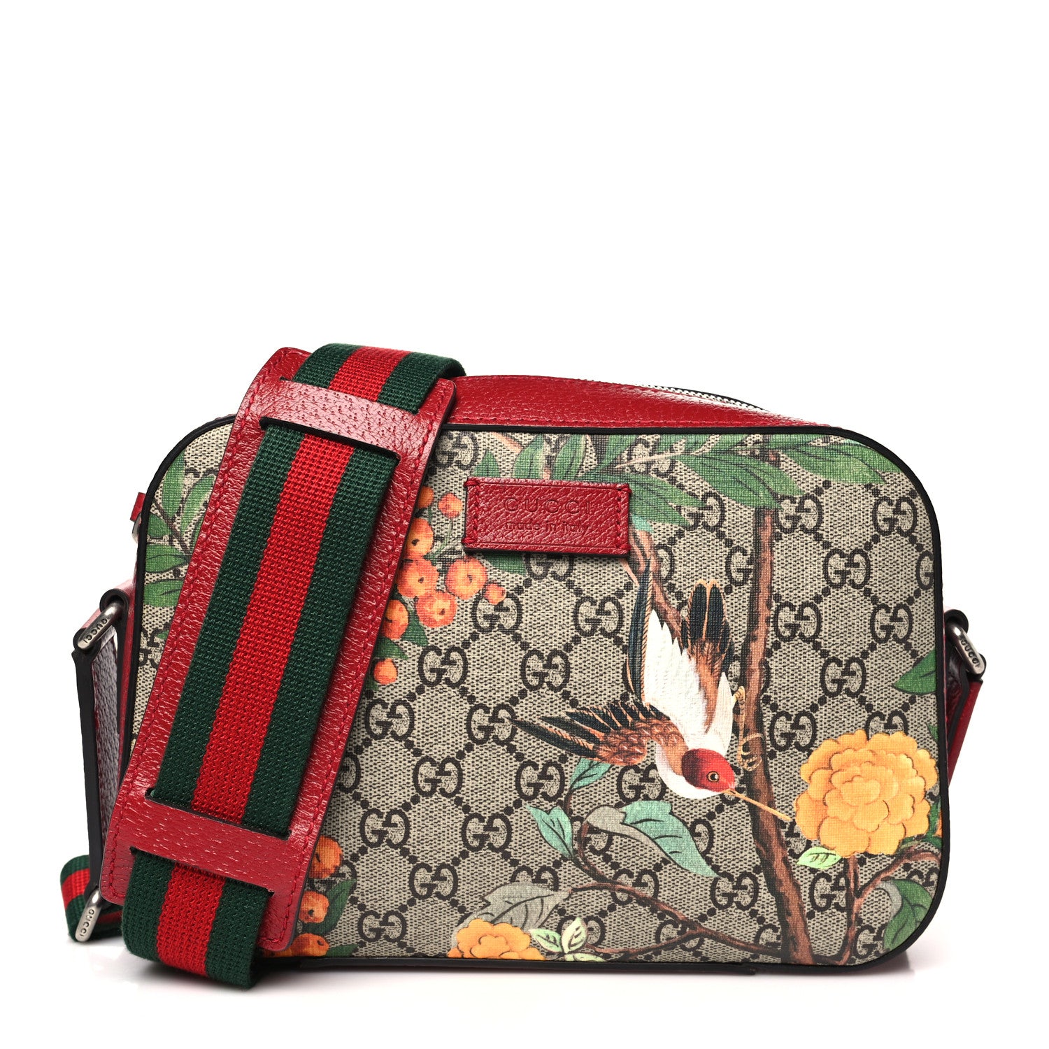 Gucci GG Supreme Monogram Tian Web Camera Bag Beige Multicolor Red 1 of 10