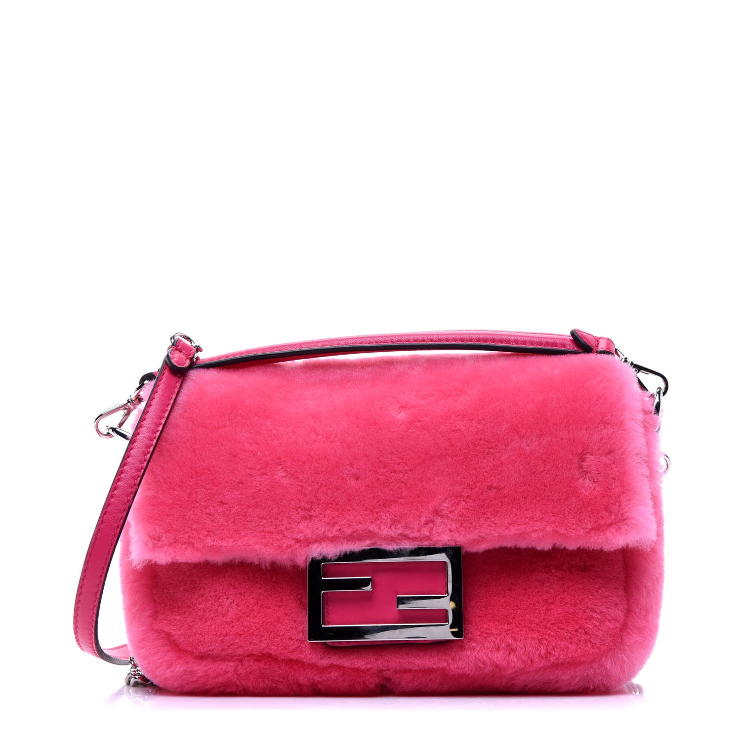 Fendi Shearling Shiny Nappa Mini Baguette Rosa Fluo 1 of 11