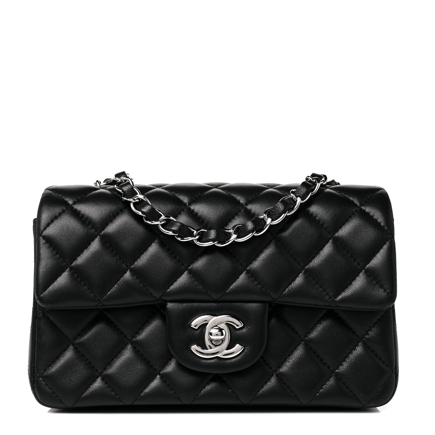 Lambskin Quilted Mini Rectangular Flap Black