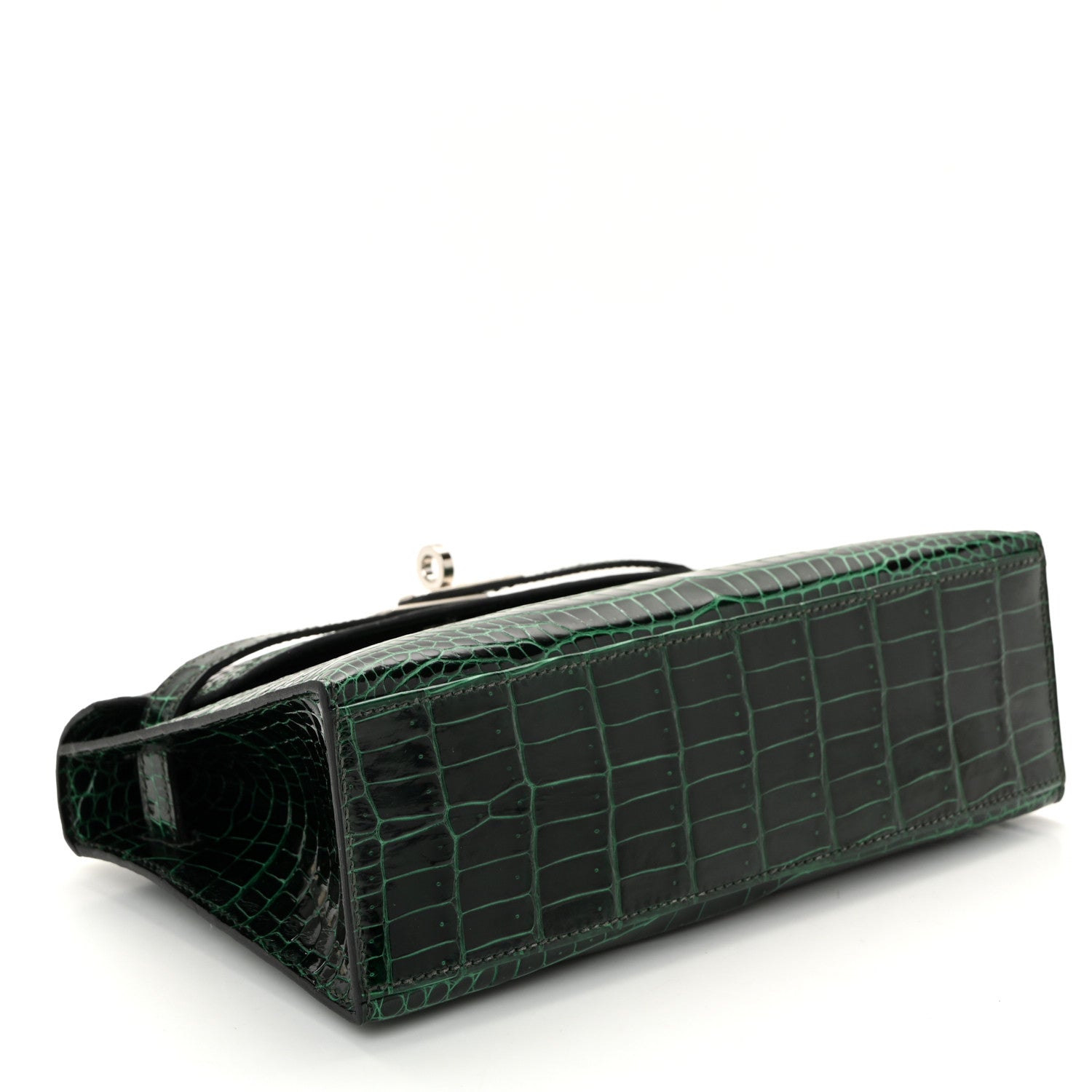 Hermes Shiny Porosus Crocodile Kelly Pochette Vert Cypress 4 of 19