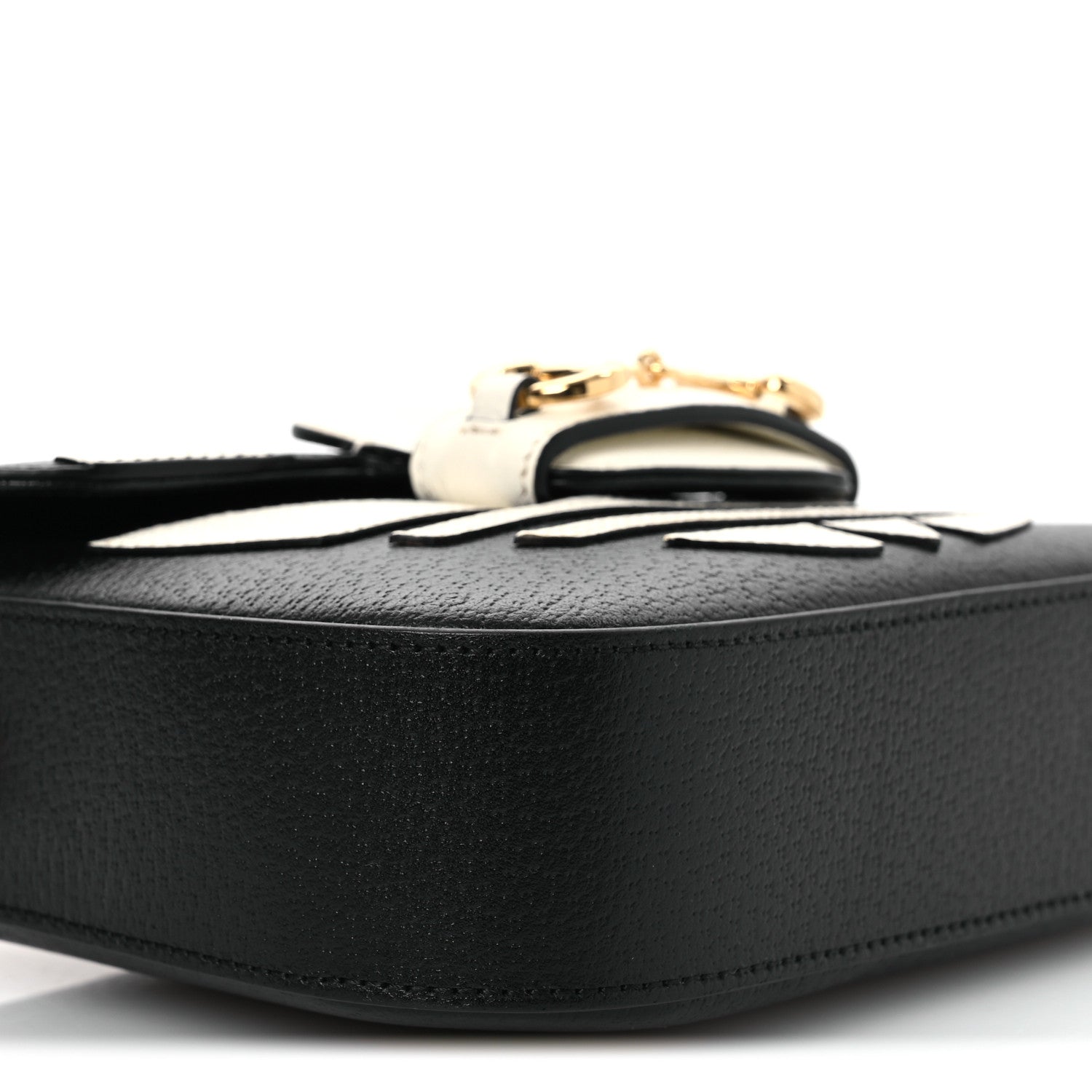 Gucci X ADIDAS Textured Dollar Calfskin Web Trefoil Mini Horsebit 1955 Shoulder Bag Black Off White 9 of 11