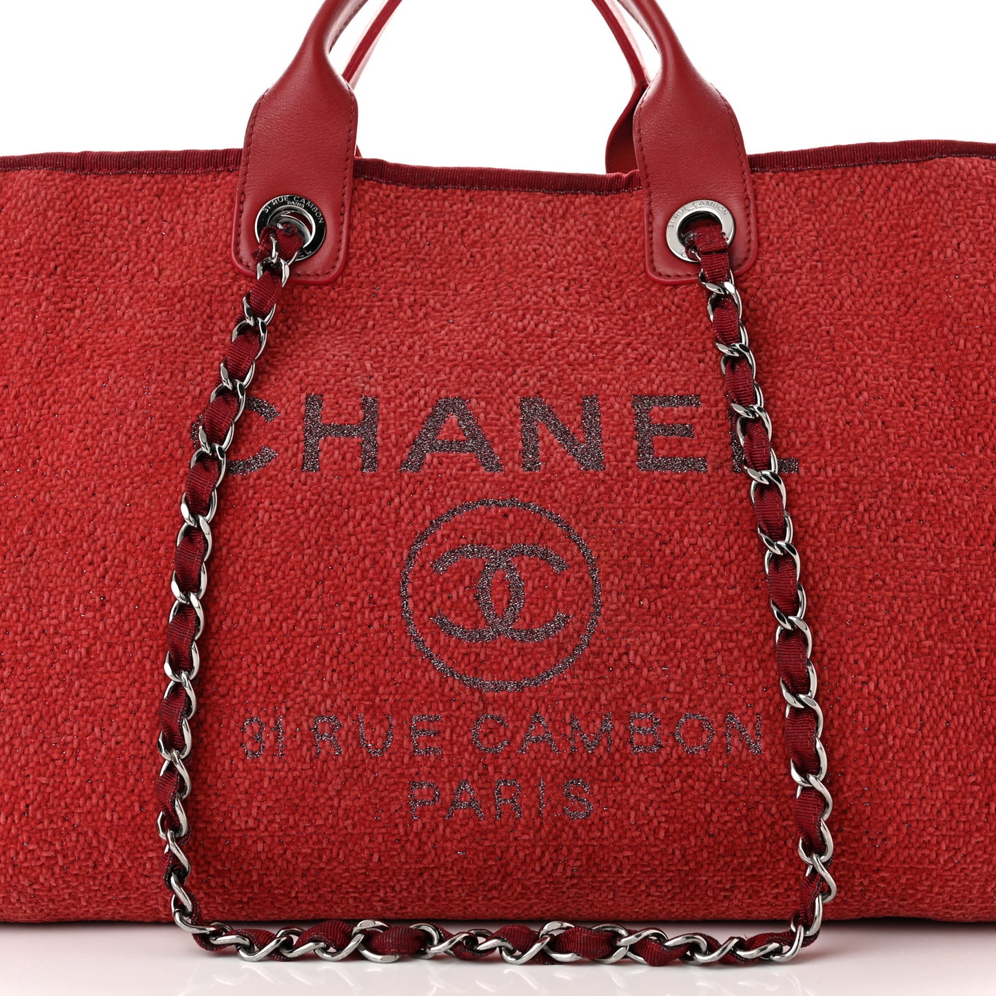 Lurex Boucle Medium Deauville Tote Red