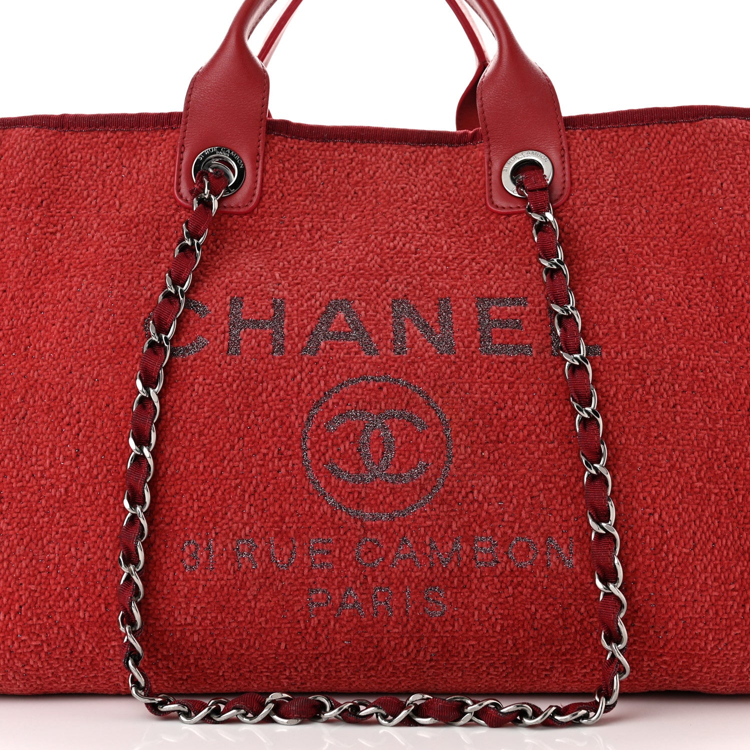 Chanel Lurex Boucle Medium Deauville Tote Red 8 of 10
