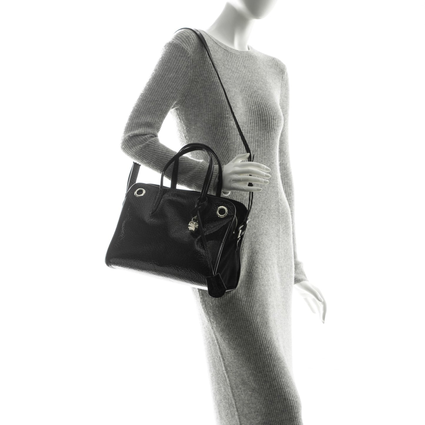 Patent Small Eyelet Padlock Skull Tote Black