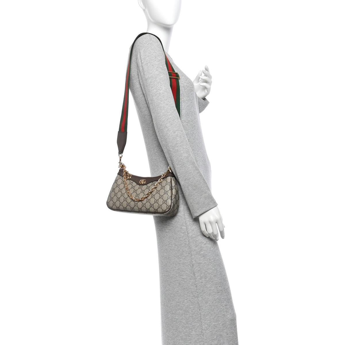 Gucci GG Supreme Monogram Textured Dollar Calfskin Web Small Ophidia GG Handbag Beige Ebony New Acero 2 of 10
