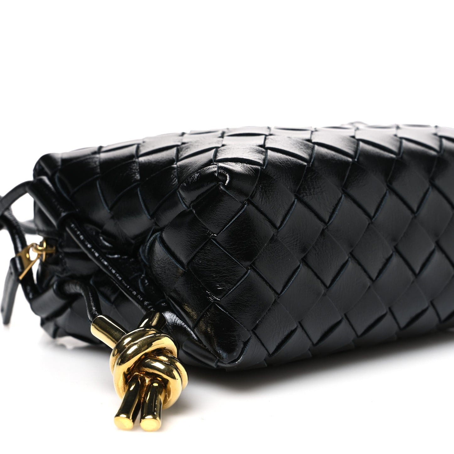 Polished Nappa Intrecciato Metallic Knot Mini Loop Camera Bag Black