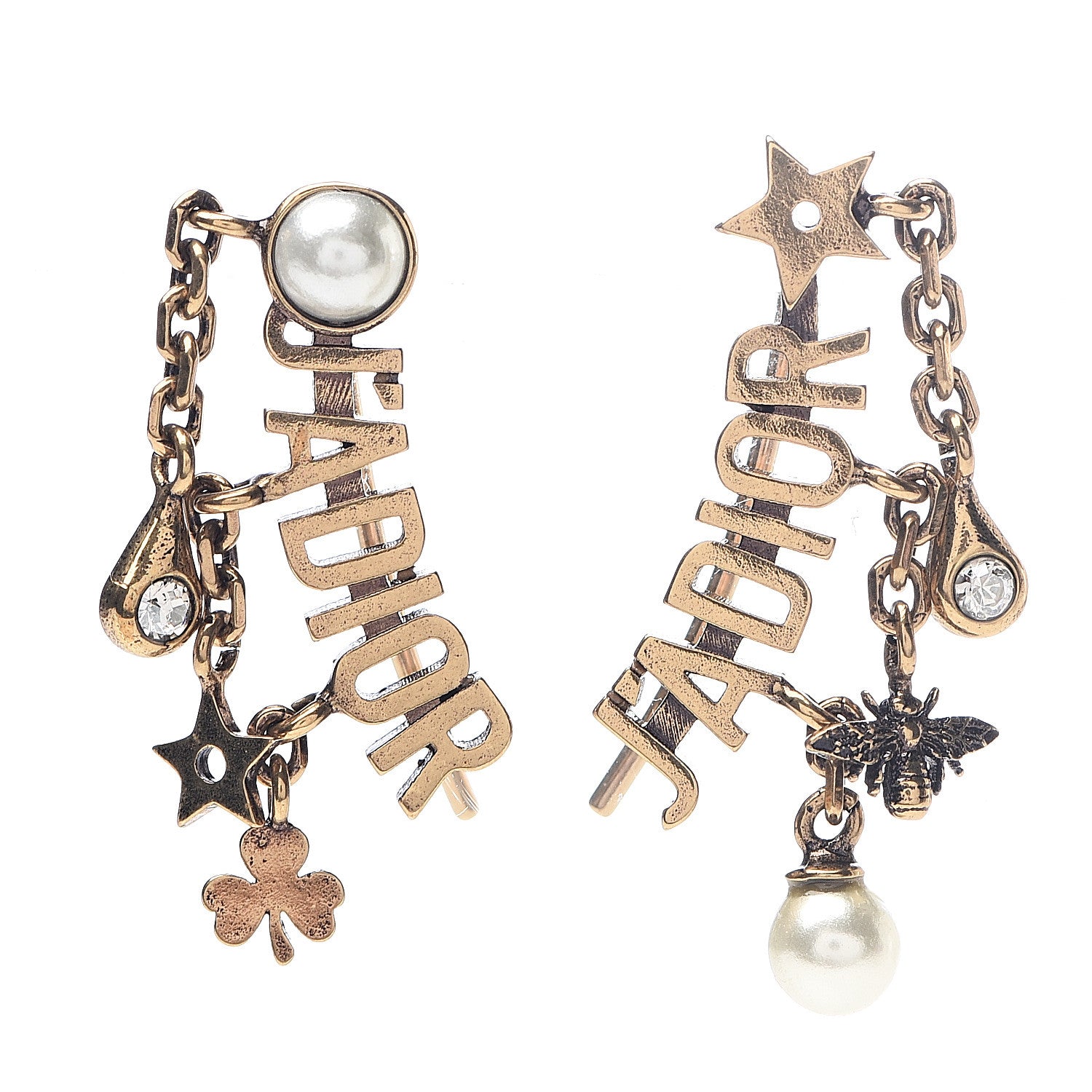 Christian Dior Pearl Crystal J'Adior Earrings Aged Gold 1 of 4
