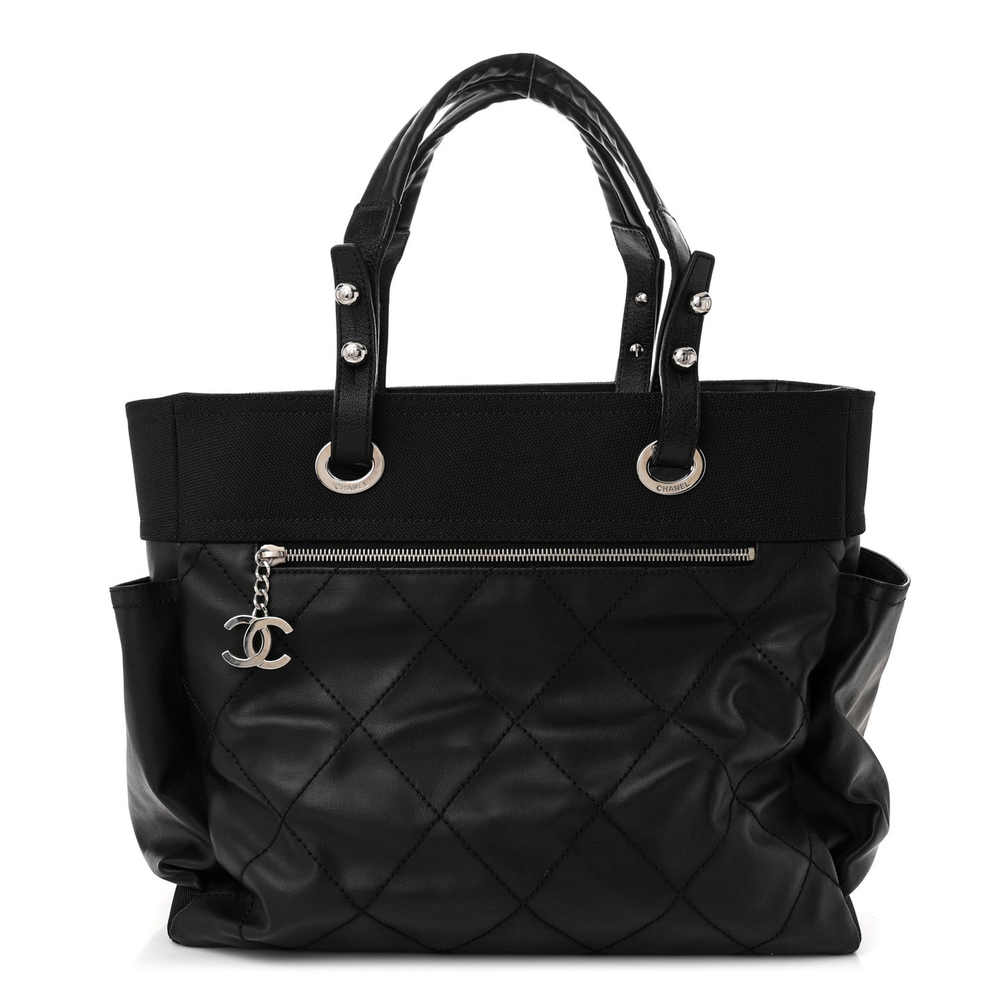 Coated Canvas Quilted Large Paris Biarritz Tote Black