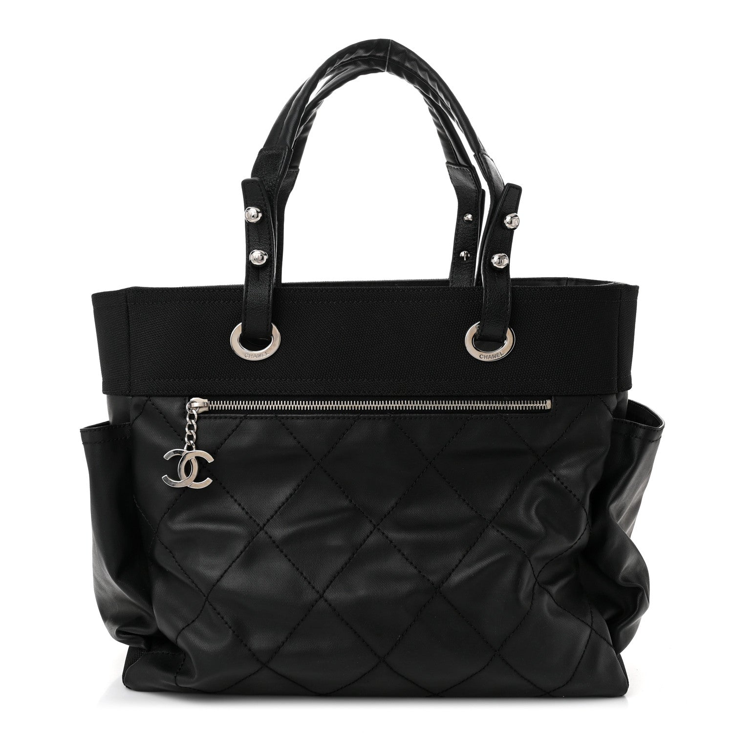 Chanel Coated Canvas Quilted Large Paris Biarritz Tote Black 1 of 13