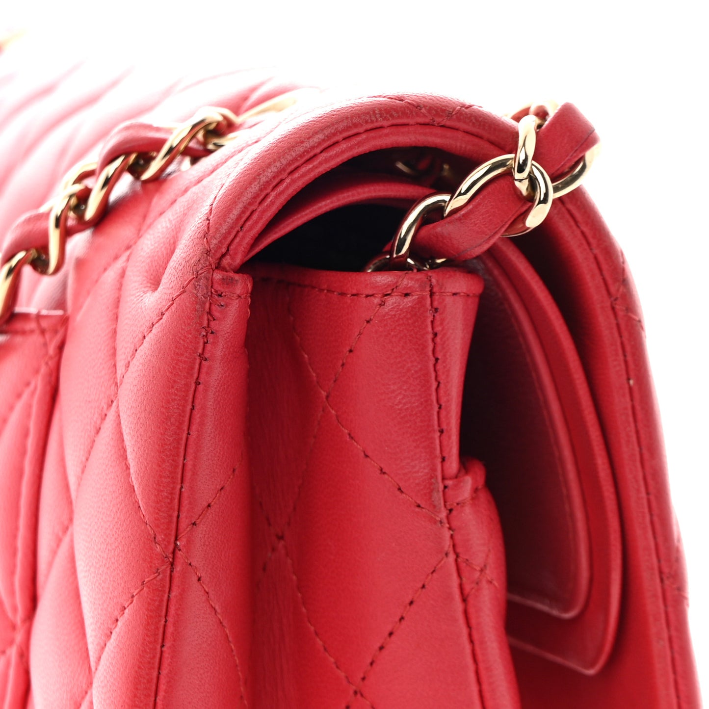 Lambskin Quilted Medium Double Flap Dark Pink