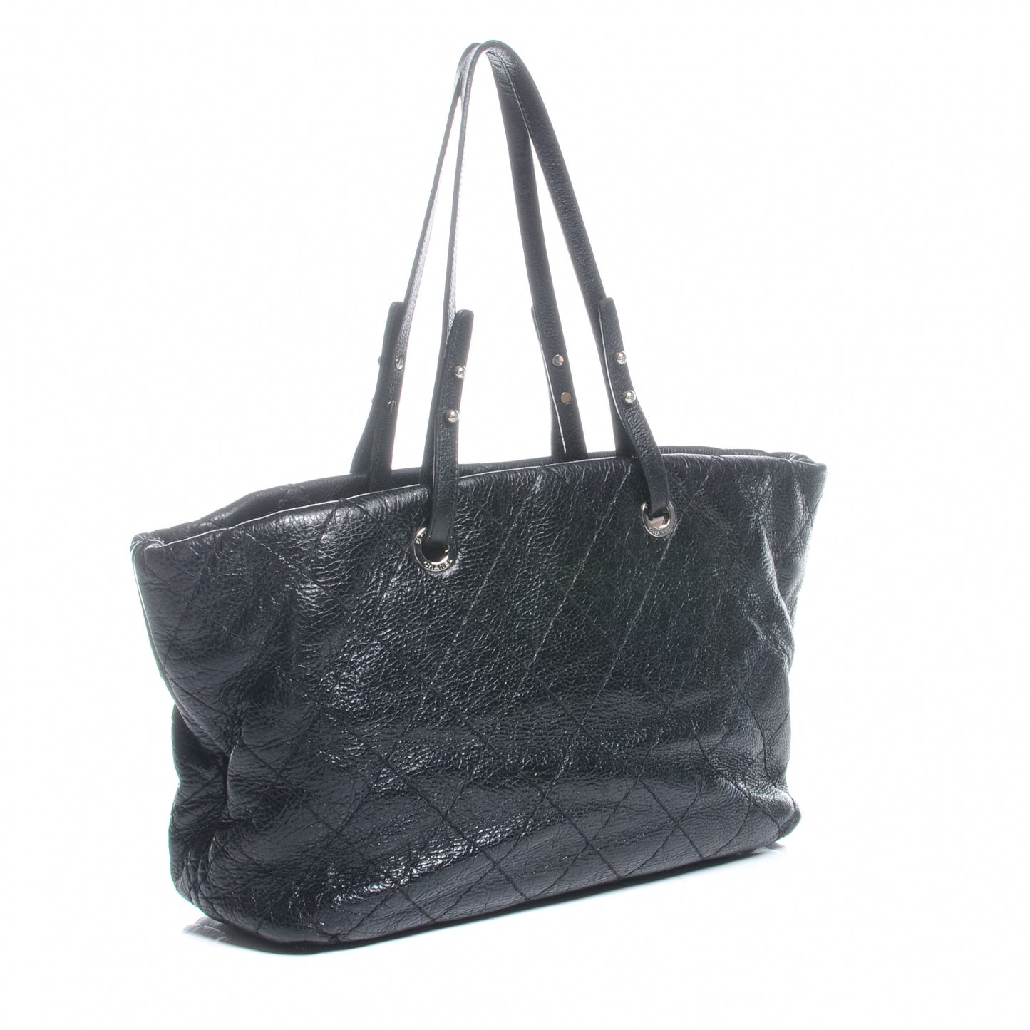 Glazed Calfskin Large On The Road Tote Black