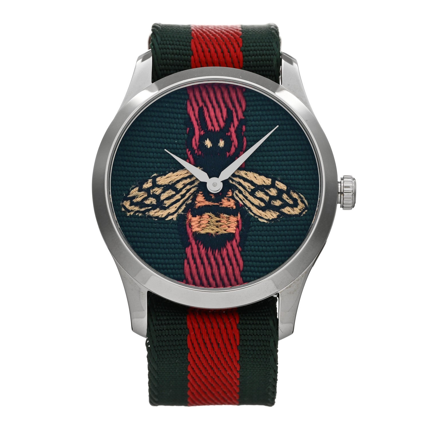 Gucci Stainless Steel Nylon 38mm Le Marche Des Merveilles Bee Quartz Watch Green 1 of 4