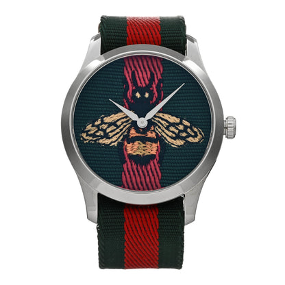 Gucci Stainless Steel Nylon 38mm Le Marche Des Merveilles Bee Quartz Watch Green 1 of 4