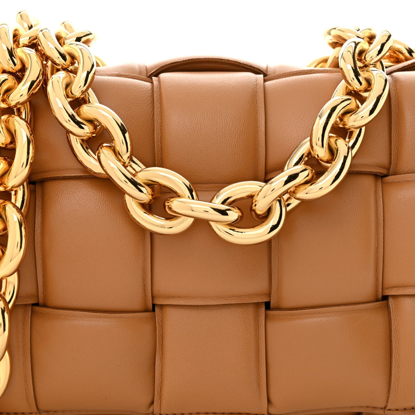 Lambskin Maxi Intreccio Padded Chain Cassette Crossbody Bag Caramel