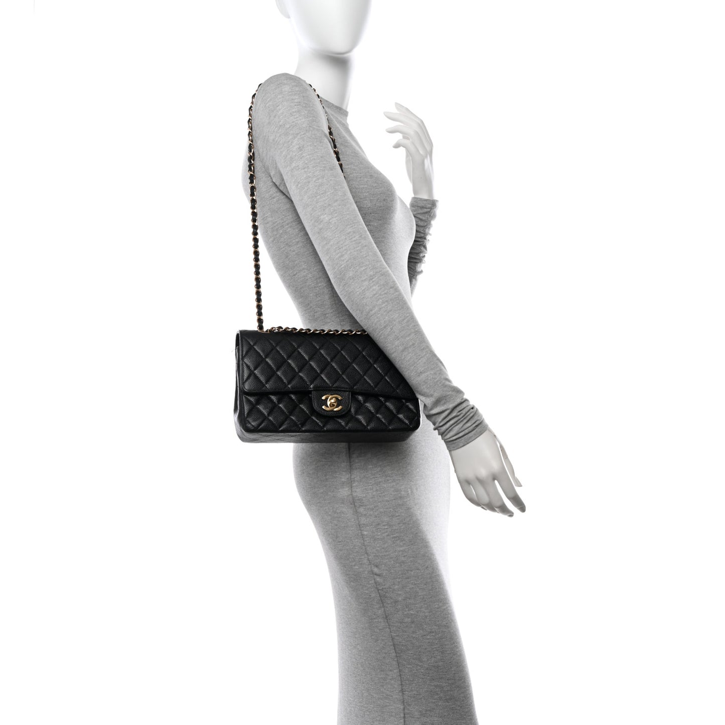 Caviar Quilted Medium Double Flap Black