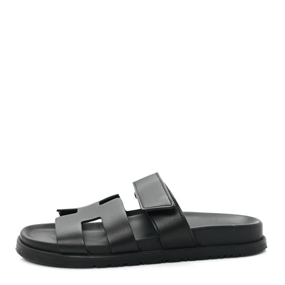Hermes Calfskin Womens Chypre Sandals 36.5 Black 1 of 10