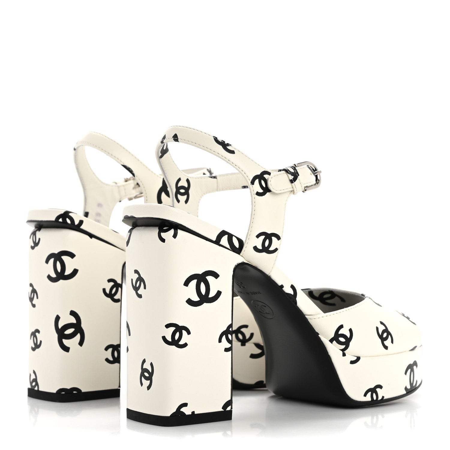 Chanel Printed Lambskin CC Platform Sandals 36 White Black 5 of 10