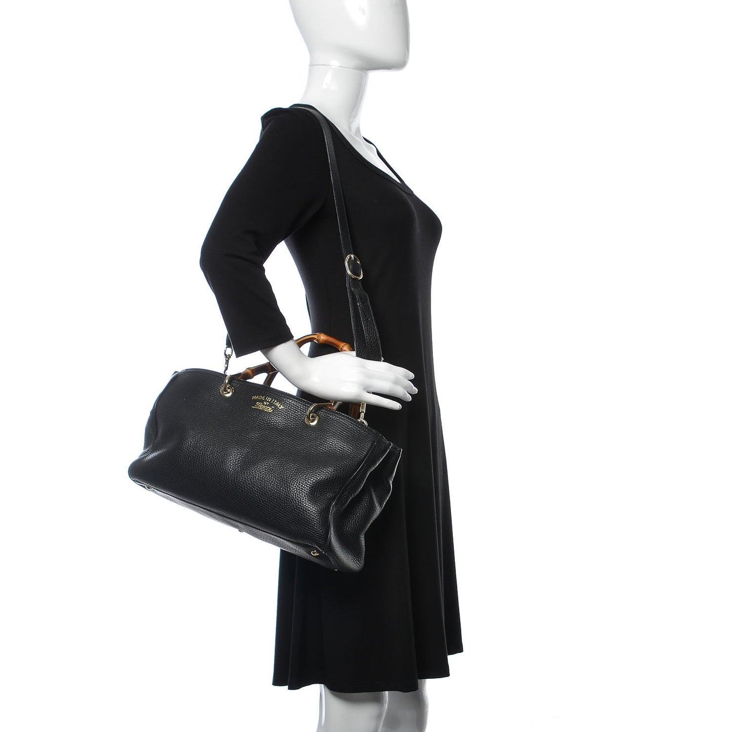 Pebbled Calfskin Medium Bamboo Shopper Tote Black