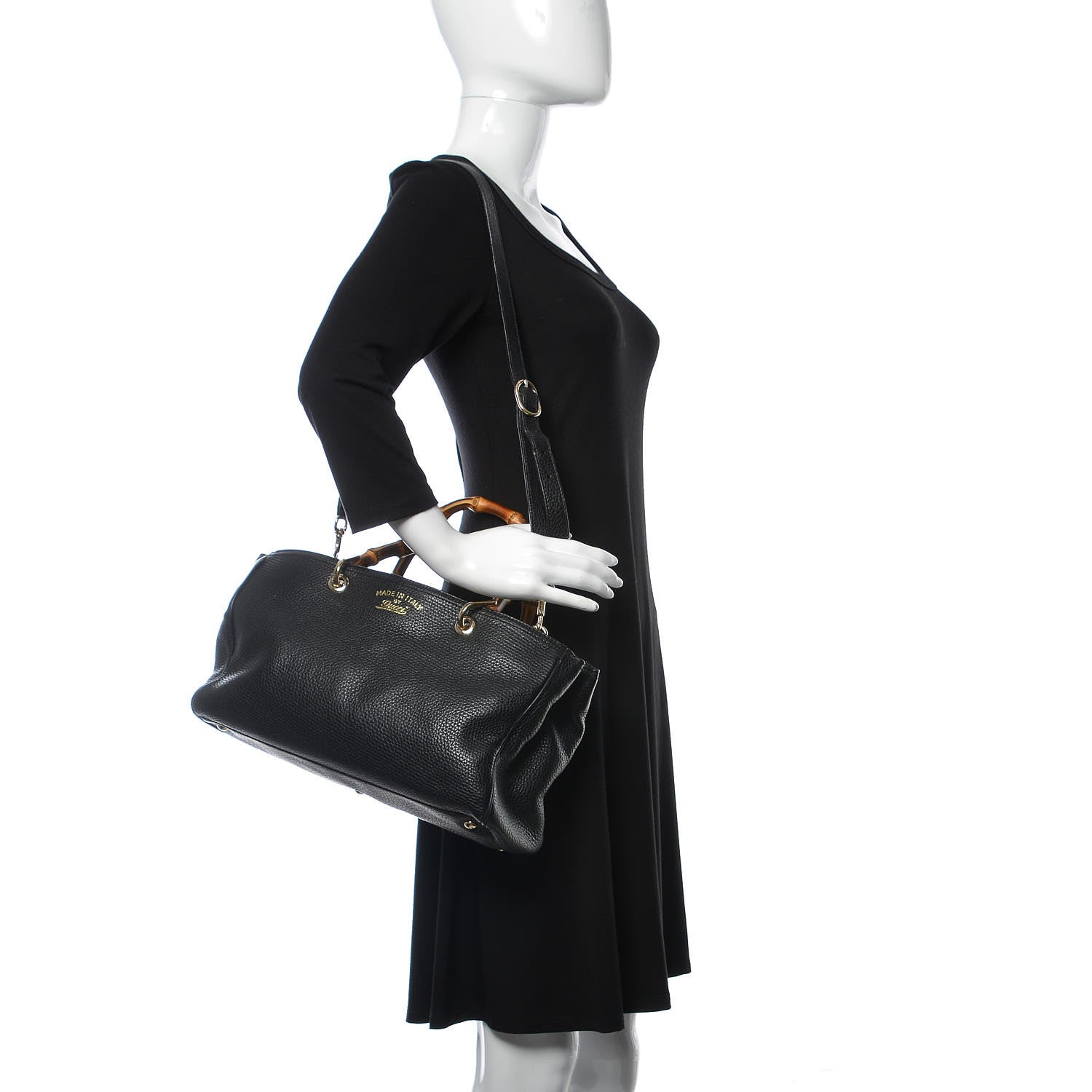 Gucci Pebbled Calfskin Medium Bamboo Shopper Tote Black 2 of 11